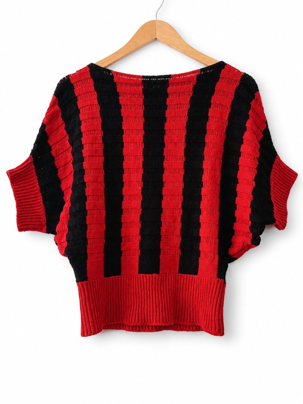 Poof Excellence Red Black Striped Knit Sweater M Grunge Emo Indie Cropped